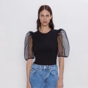 Zara Black Puff Sleeve Top